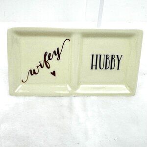 Natural Life Wifey Hubby Dual Ceramic Ring Holder Trinket Dish Tray Give Love La